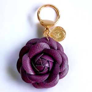 Deep Purple Leather Handmade Rose on Keychain. Bag Charm. NWOT.
